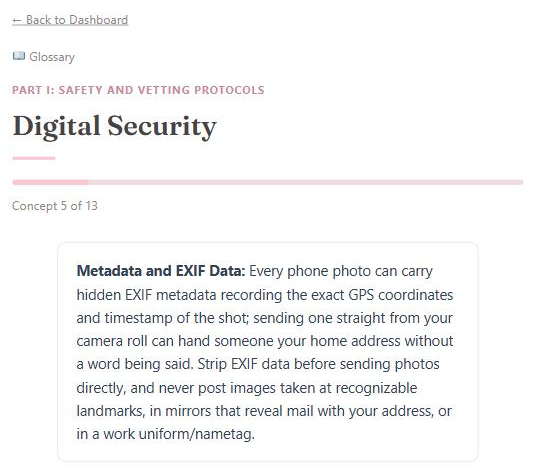 A concept screen from Digital Security on metadata and EXIF data, revealed one idea at a time